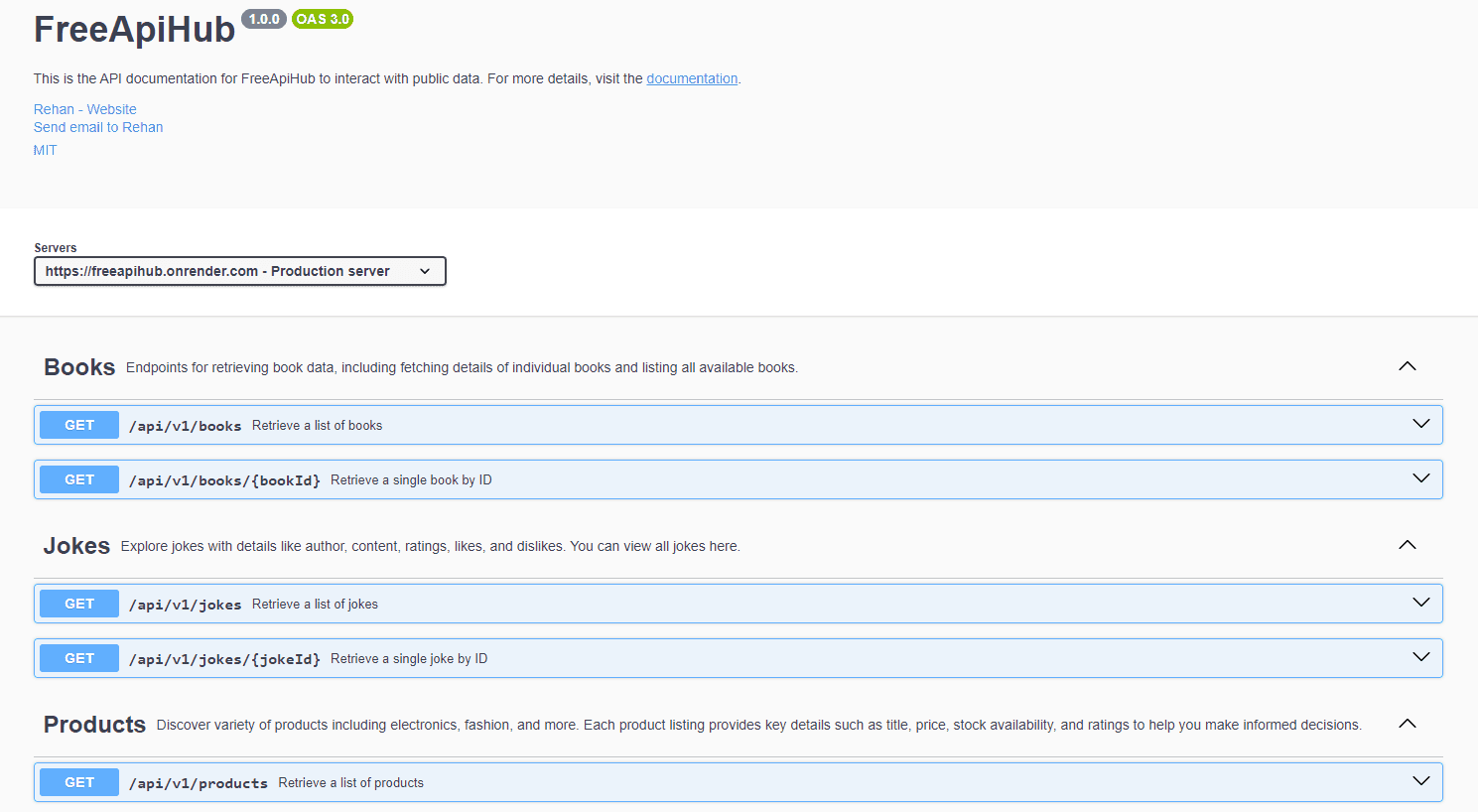 Swagger Home Screen showing API list